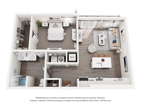 Floor plan for 1 bed, 1 bath, 868 sqft
